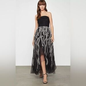 BCBG Maxazria metallic strapped high low dress